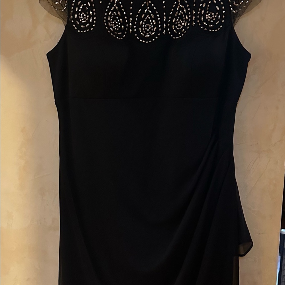 Elegant Black Midi Dress with Beaded Detail